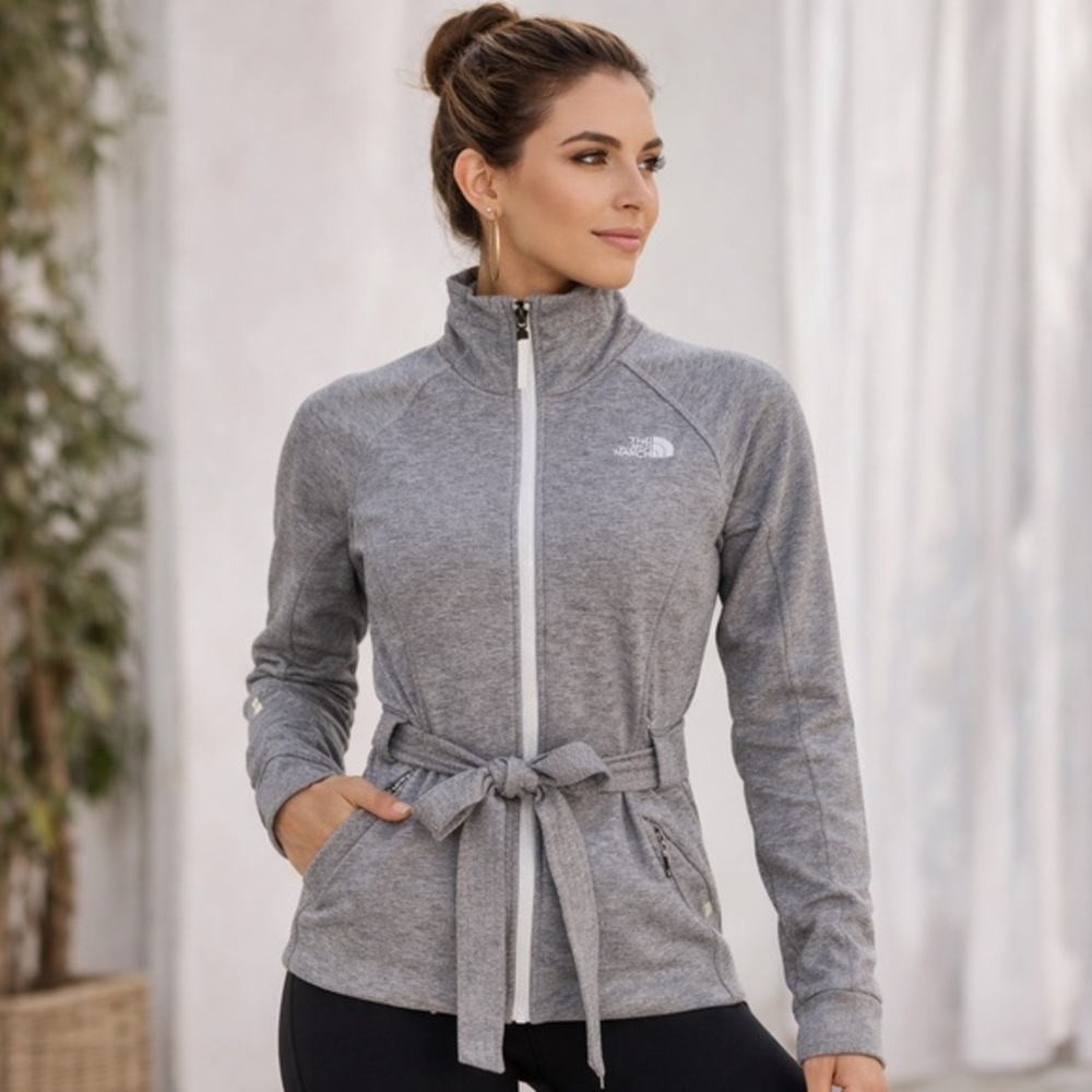 The North Face Women's Gray Full Zip Performance Jacket Belted Lightweight Sz S